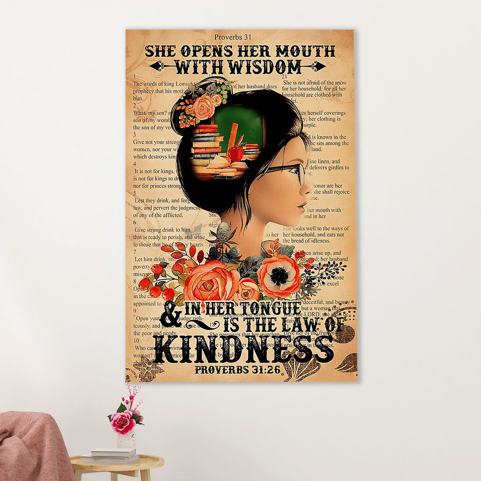 Teacher Classroom Poster | She Opens Her Mouth With Wisdom | Wall Art Back To School Gift for Teacher