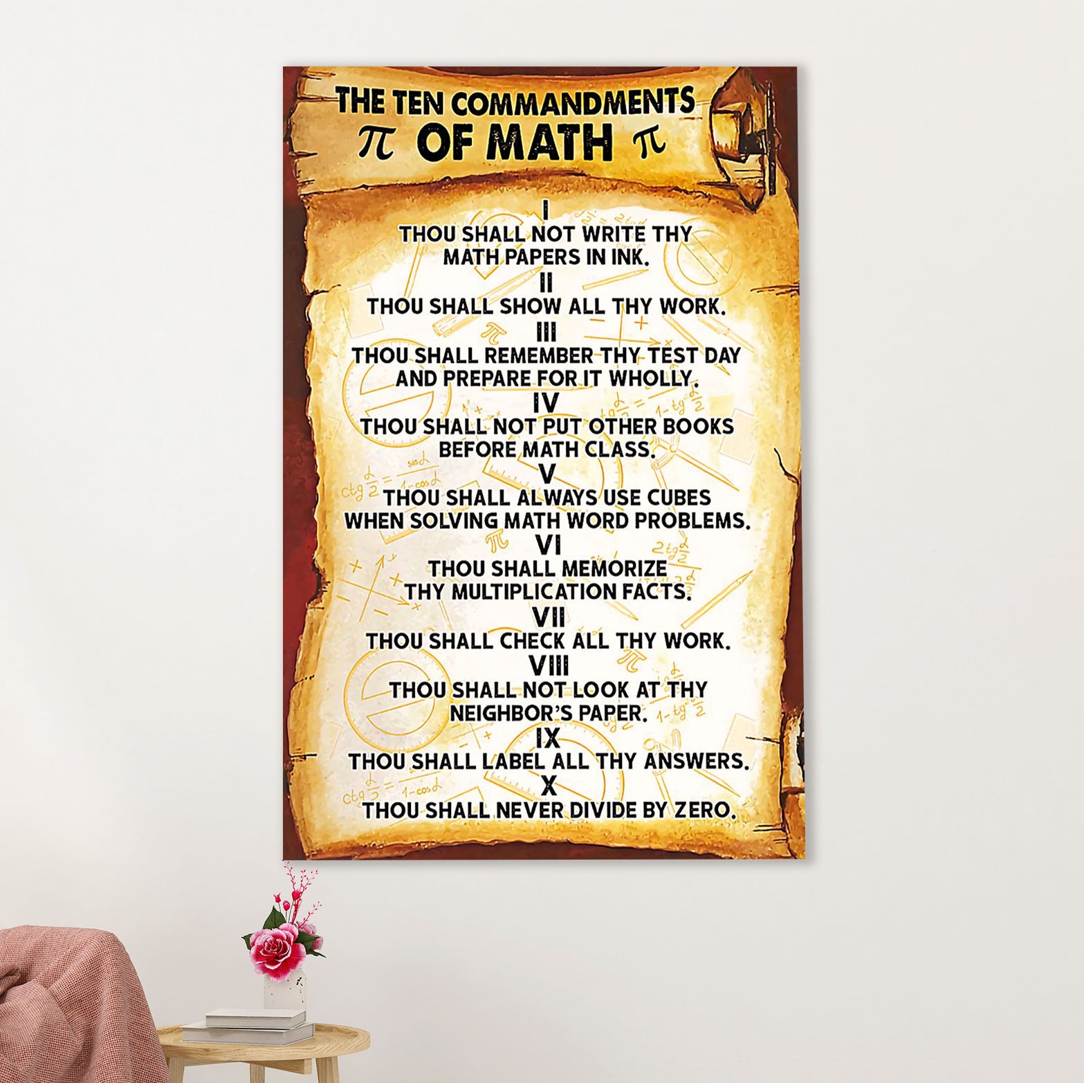 Teacher Classroom Poster | Ten Commandments Of Math | Wall Art Back To School Gift for Teacher