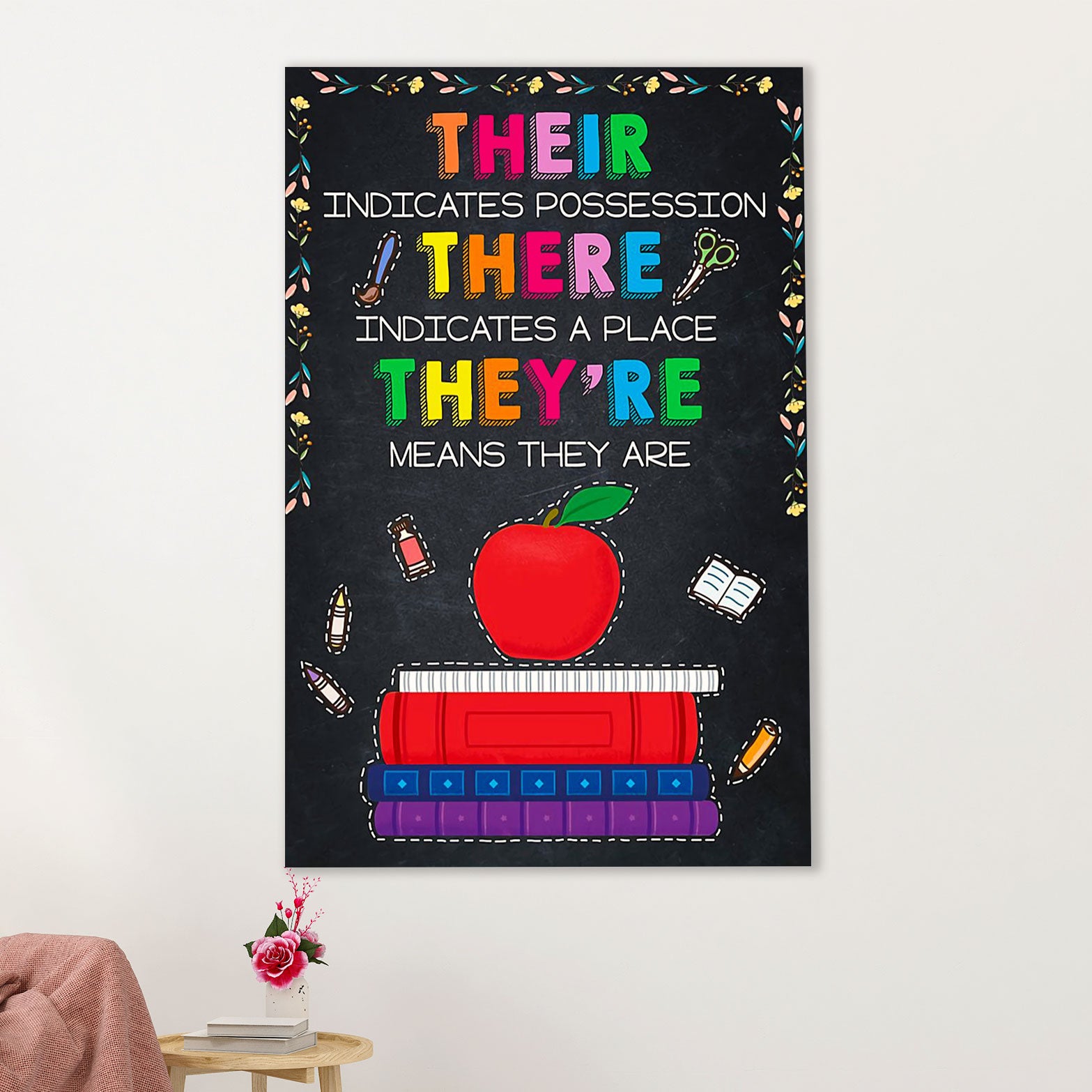 Teacher Classroom Canvas Wall Art | Their Indicates Possession | Back To School Gift for Teacher