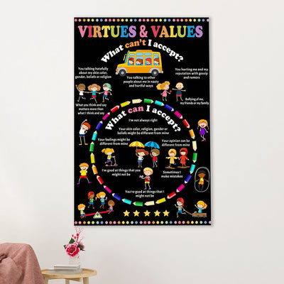 Teacher Classroom Poster | Virtues & Values | Wall Art Back To School Gift for Teacher