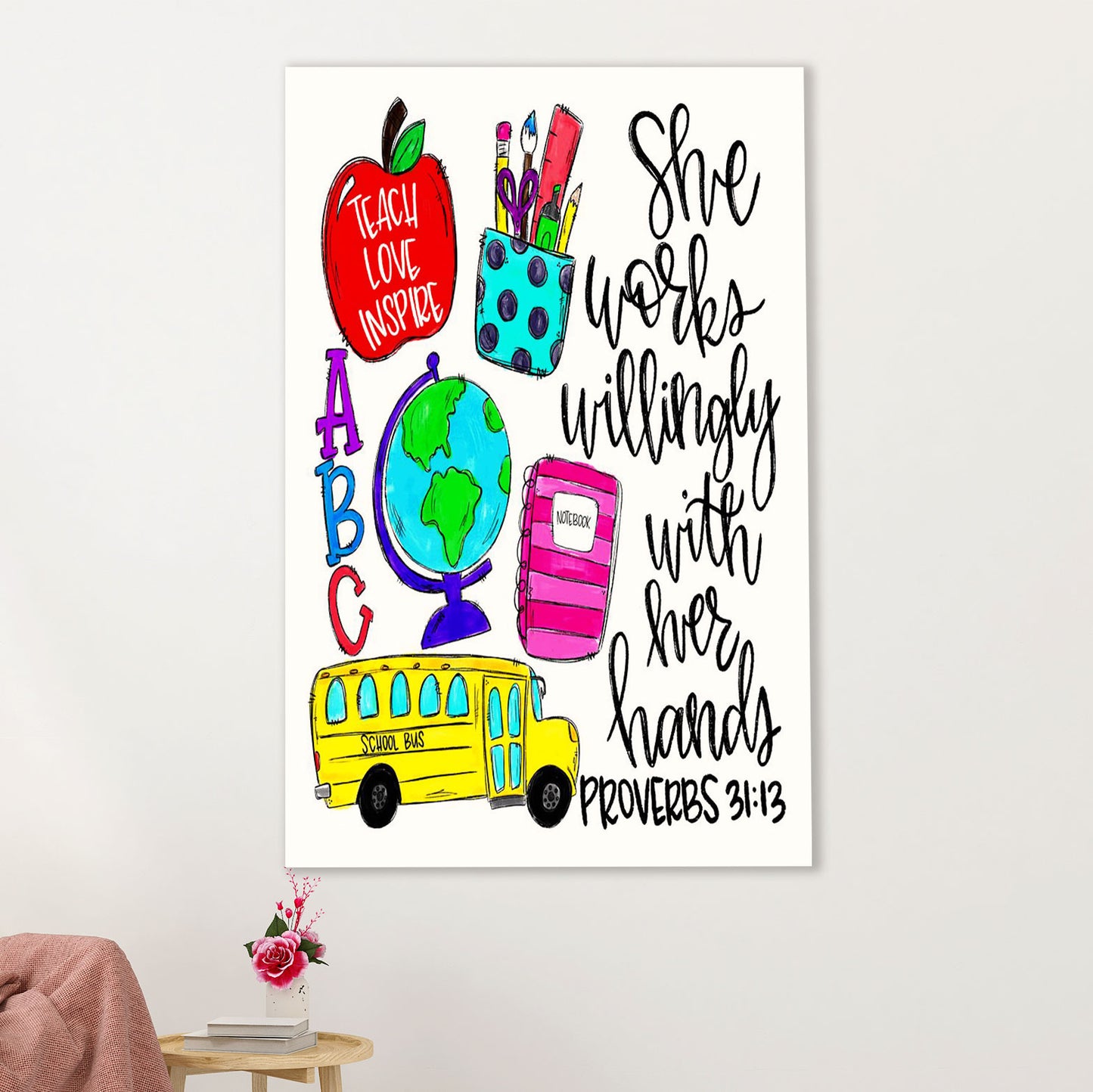 Teacher Classroom Poster | Teach Love Inspire | Wall Art Back To School Gift for Teacher
