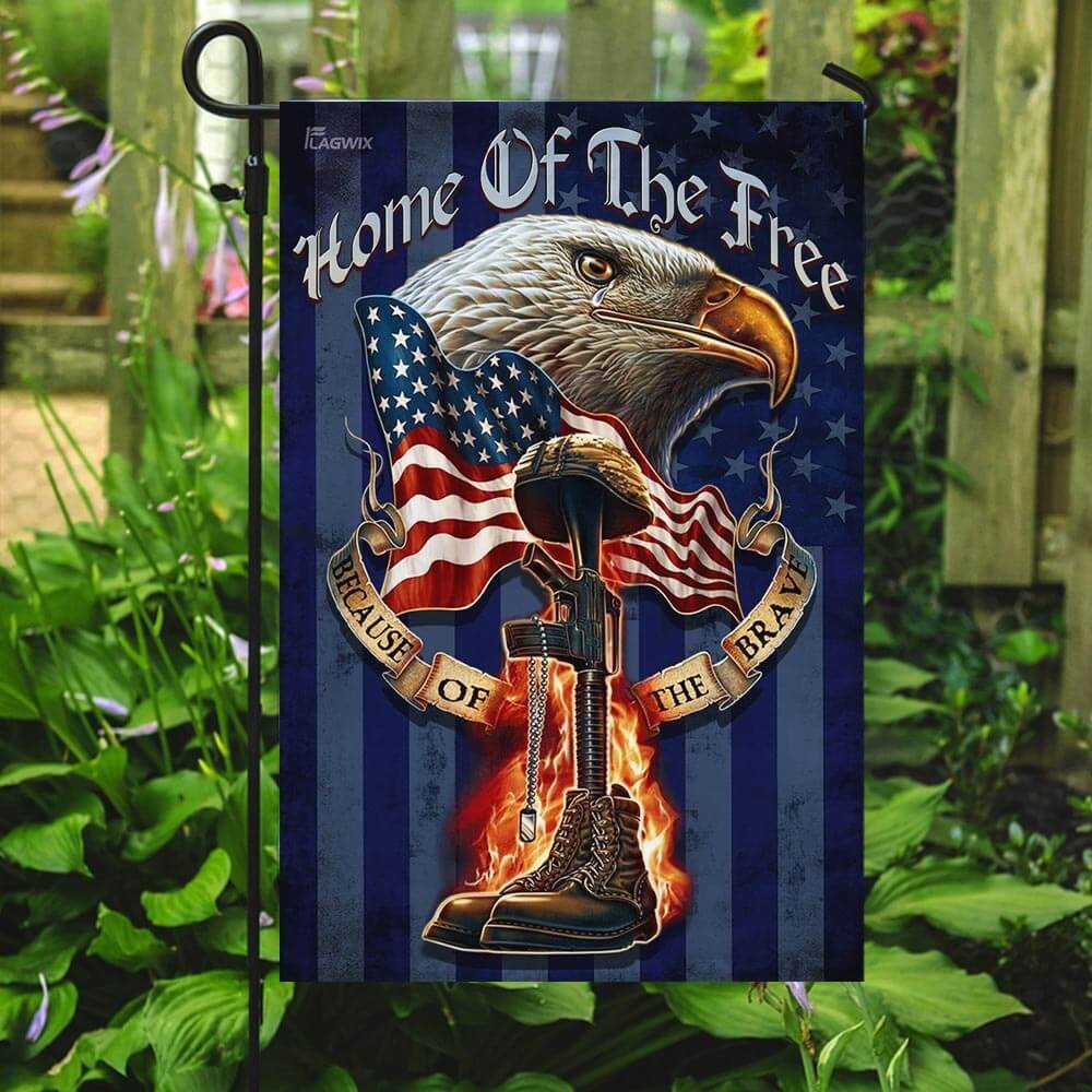 Home Of The Free Because Of The Brave. American Eagle Patriot Veteran Flag