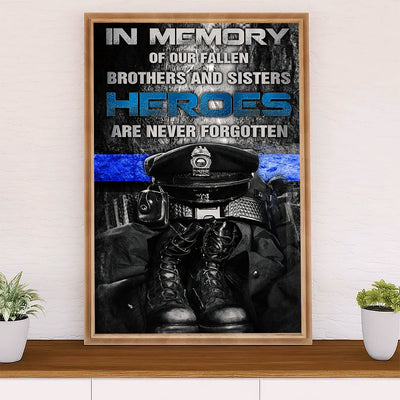 Police Officer Canvas Wall Art | Heroes Are Never Forgotten | Gift for Policeman