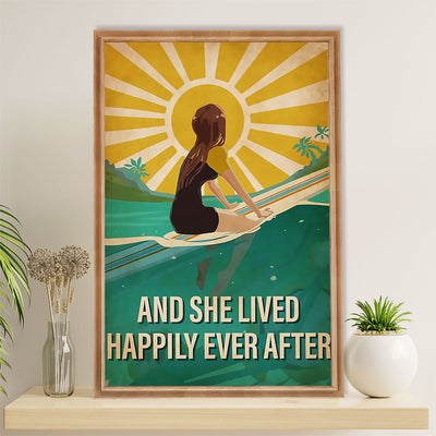 Water Surfing Poster Prints | And She Lived Happily | Wall Art Gift for Beach Surfer