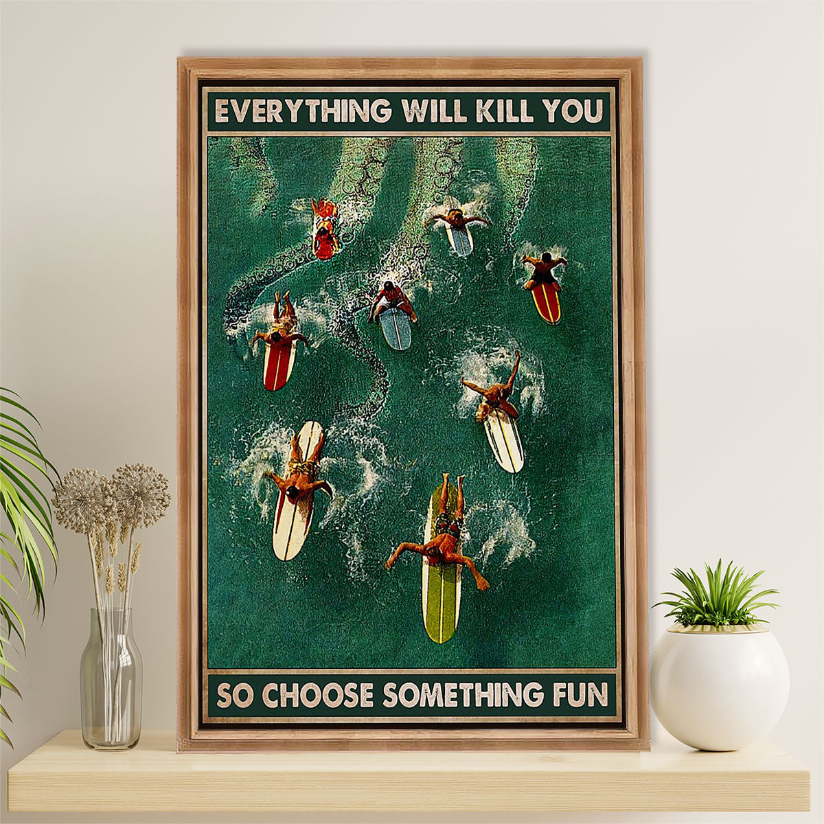 Water Surfing Canvas Wall Art Prints | Choose Something Fun | Home Décor Gift for Beach Surfer