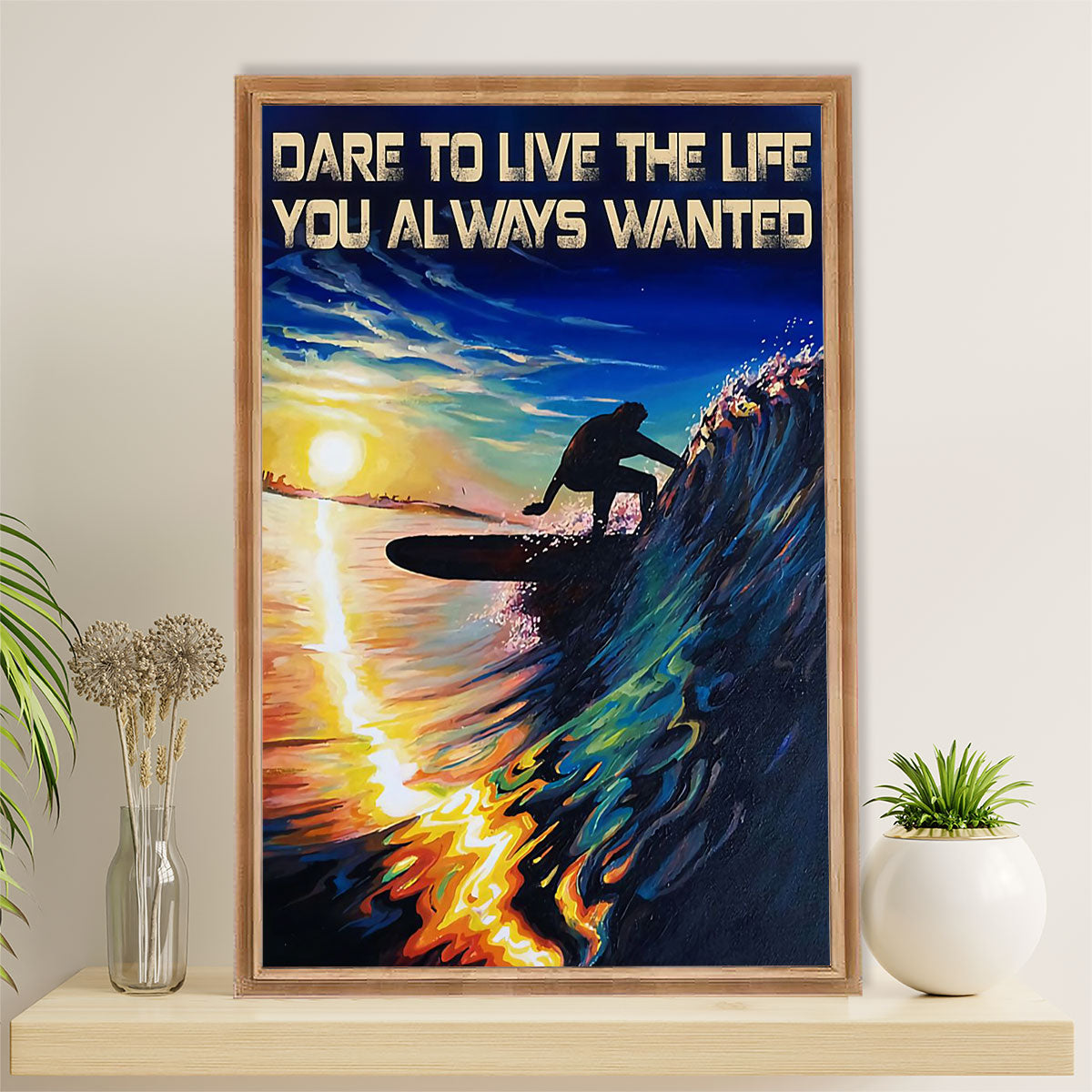 Water Surfing Canvas Wall Art Prints | Dare To Live The Life | Home Décor Gift for Beach Surfer