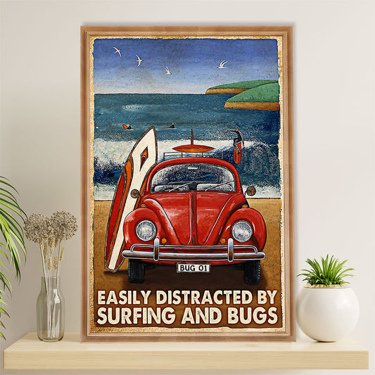 Water Surfing Poster Prints | Distracted By Surfing & Bugs | Wall Art Gift for Beach Surfer