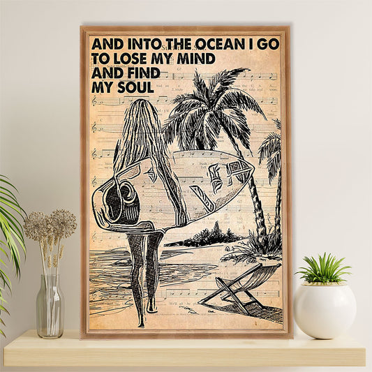 Water Surfing Poster Prints | Into The Ocean I Go | Wall Art Gift for Beach Surfer