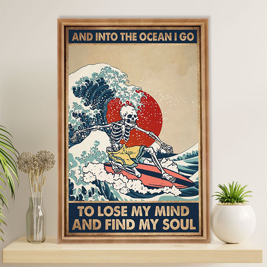 Water Surfing Poster Prints | Into The Ocean | Wall Art Gift for Beach Surfer