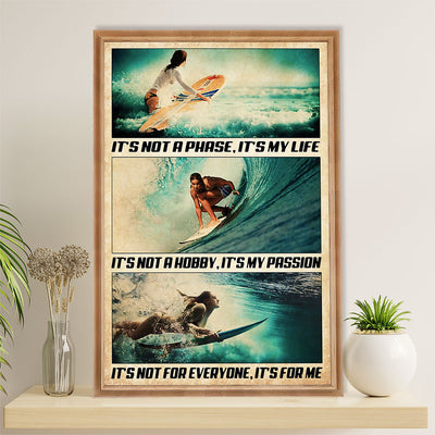 Water Surfing Poster Prints | It's My Life My Passion | Wall Art Gift for Beach Surfer