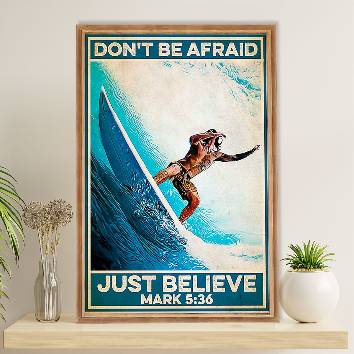 Water Surfing Canvas Wall Art Prints | Just Believe | Home Décor Gift for Beach Surfer