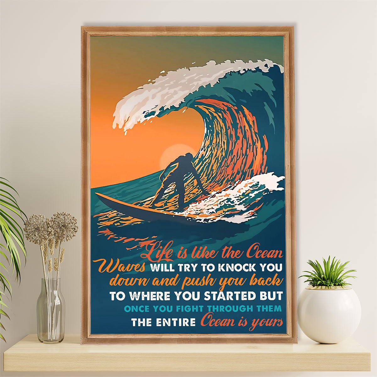 Water Surfing Canvas Wall Art Prints | Life Is Like The Ocean | Home Décor Gift for Beach Surfer