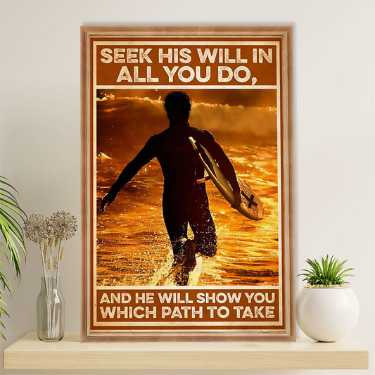 Water Surfing Poster Prints | Man Surfing | Wall Art Gift for Beach Surfer