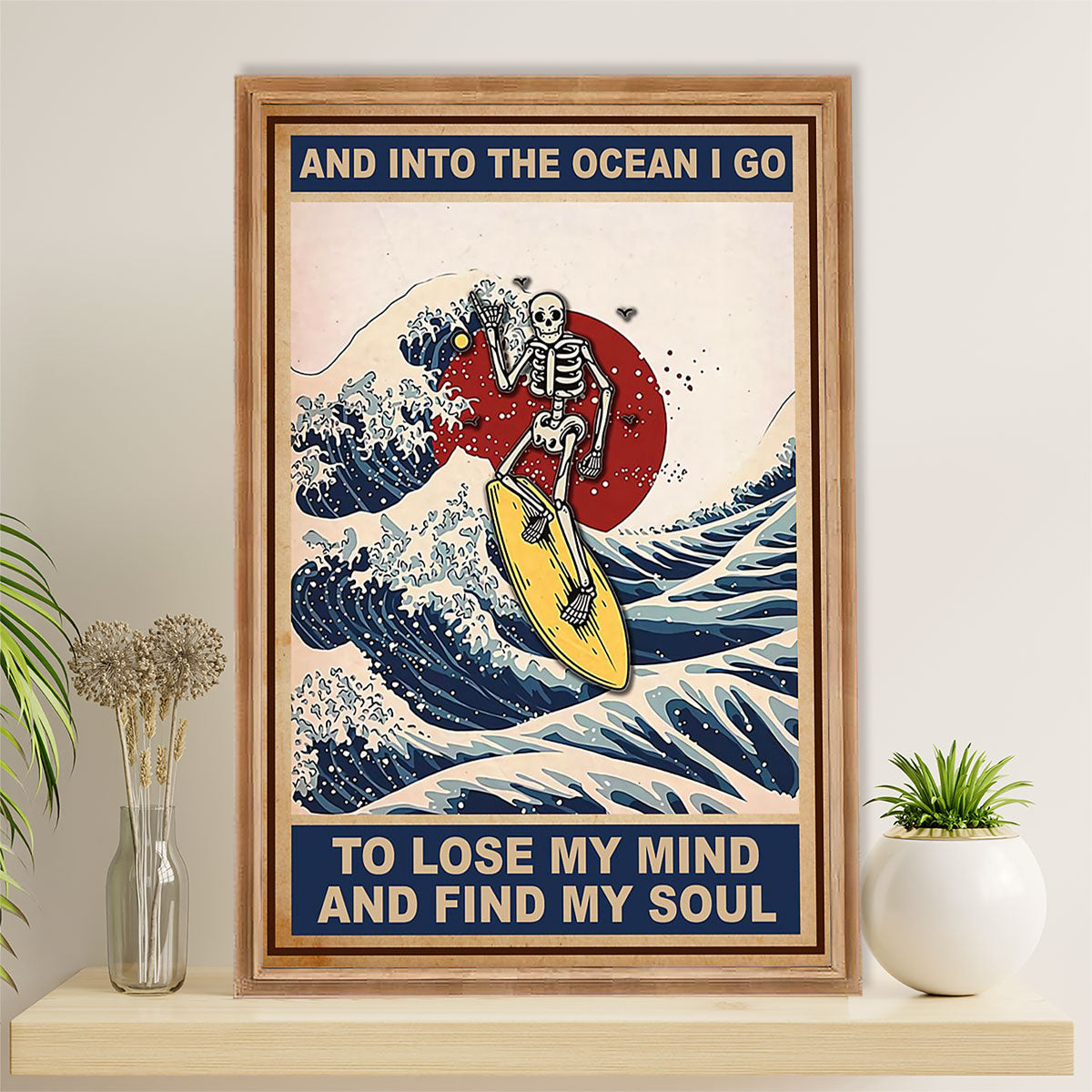Water Surfing Canvas Wall Art Prints | Into The Ocean | Home Décor Gift for Beach Surfer