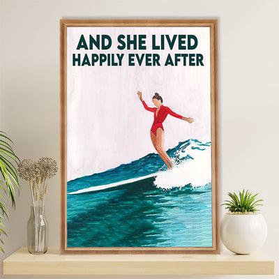 Water Surfing Canvas Wall Art Prints | She Lived Happily | Home Décor Gift for Beach Surfer
