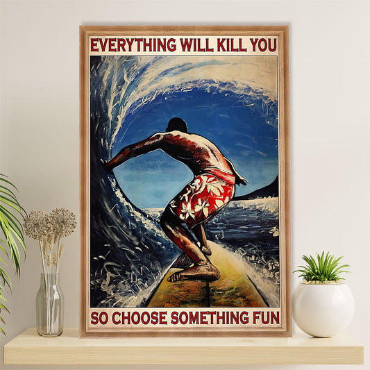 Water Surfing Poster Prints | Man Surfing | Wall Art Gift for Beach Surfer