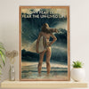 Water Surfing Canvas Wall Art Prints | Girl Surfing - Fear The Un-Lived Life | Home Décor Gift for Beach Surfer