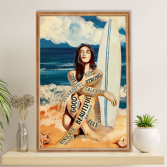 Water Surfing Poster Prints | Girl Surfer | Wall Art Gift for Beach Surfer