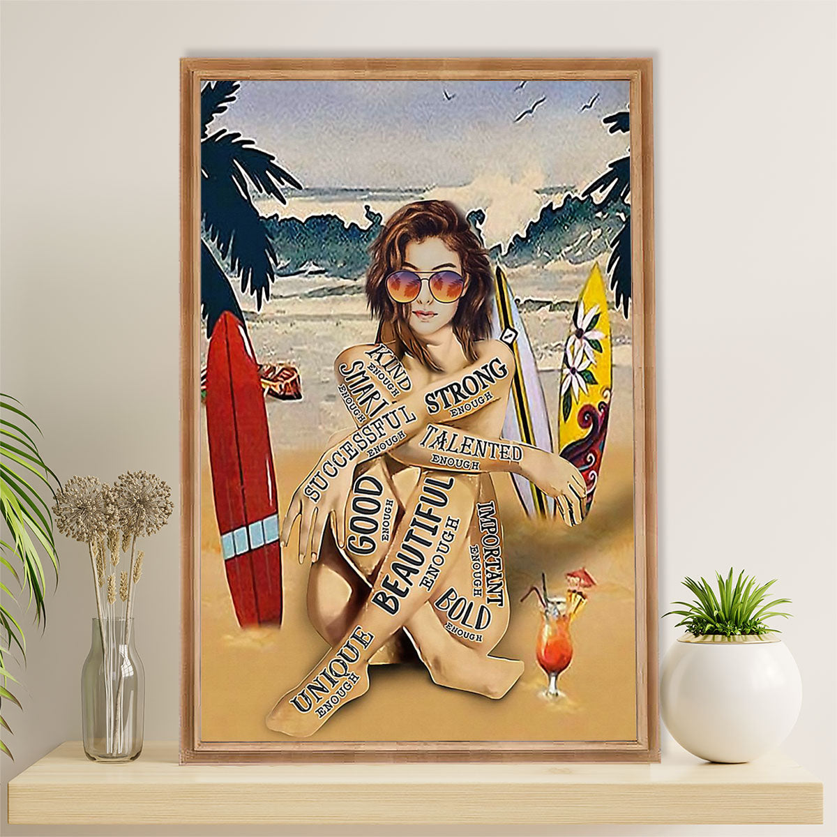 Water Surfing Poster Prints | Girl Surfer | Wall Art Gift for Beach Surfer