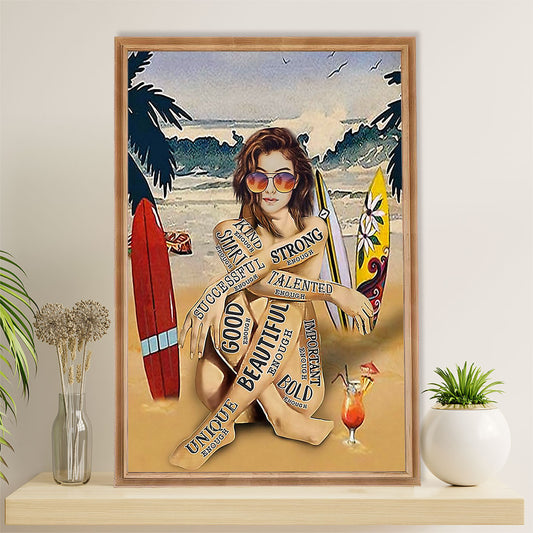 Water Surfing Poster Prints | Girl Surfer | Wall Art Gift for Beach Surfer