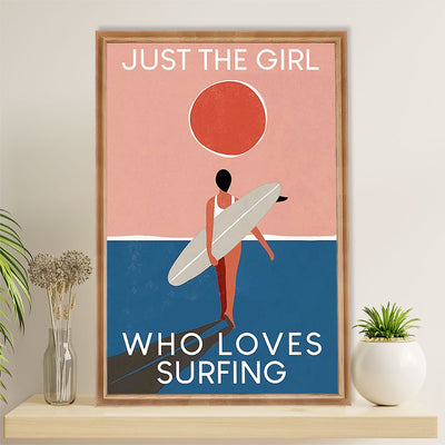 Water Surfing Canvas Wall Art Prints | Girl Loves Surfing | Home Décor Gift for Beach Surfer