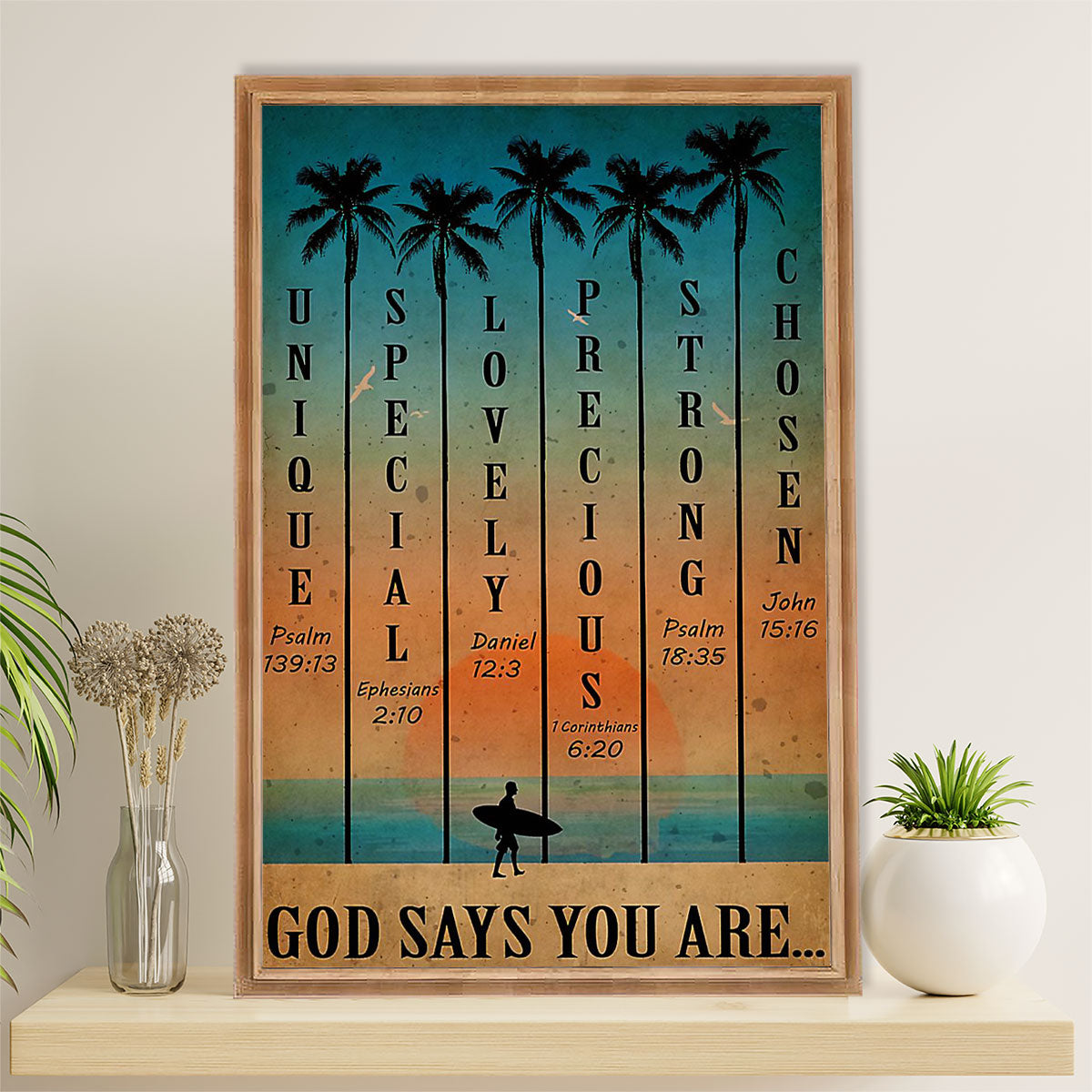Water Surfing Poster Prints | God Says You Are | Wall Art Gift for Beach Surfer