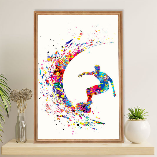 Water Surfing Poster Prints | Watercolor Man Surfer | Wall Art Gift for Beach Surfer