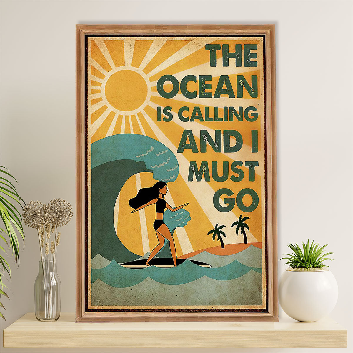 Water Surfing Canvas Wall Art Prints | Girl Surfer | Home Décor Gift for Beach Surfer