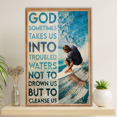 Water Surfing Poster Prints | Troubled Water | Wall Art Gift for Beach Surfer