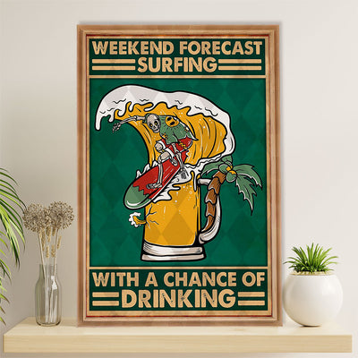Water Surfing Poster Prints | Weekend Forecast Surfing | Wall Art Gift for Beach Surfer