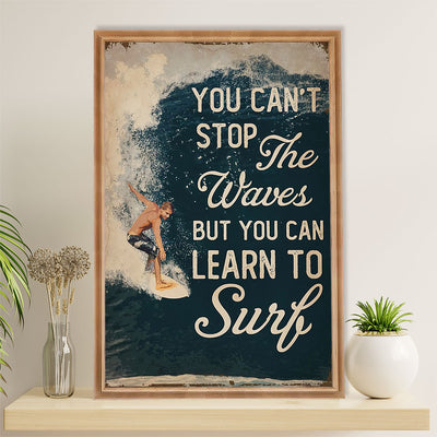 Water Surfing Canvas Wall Art Prints | Learn To Surf | Home Décor Gift for Beach Surfer