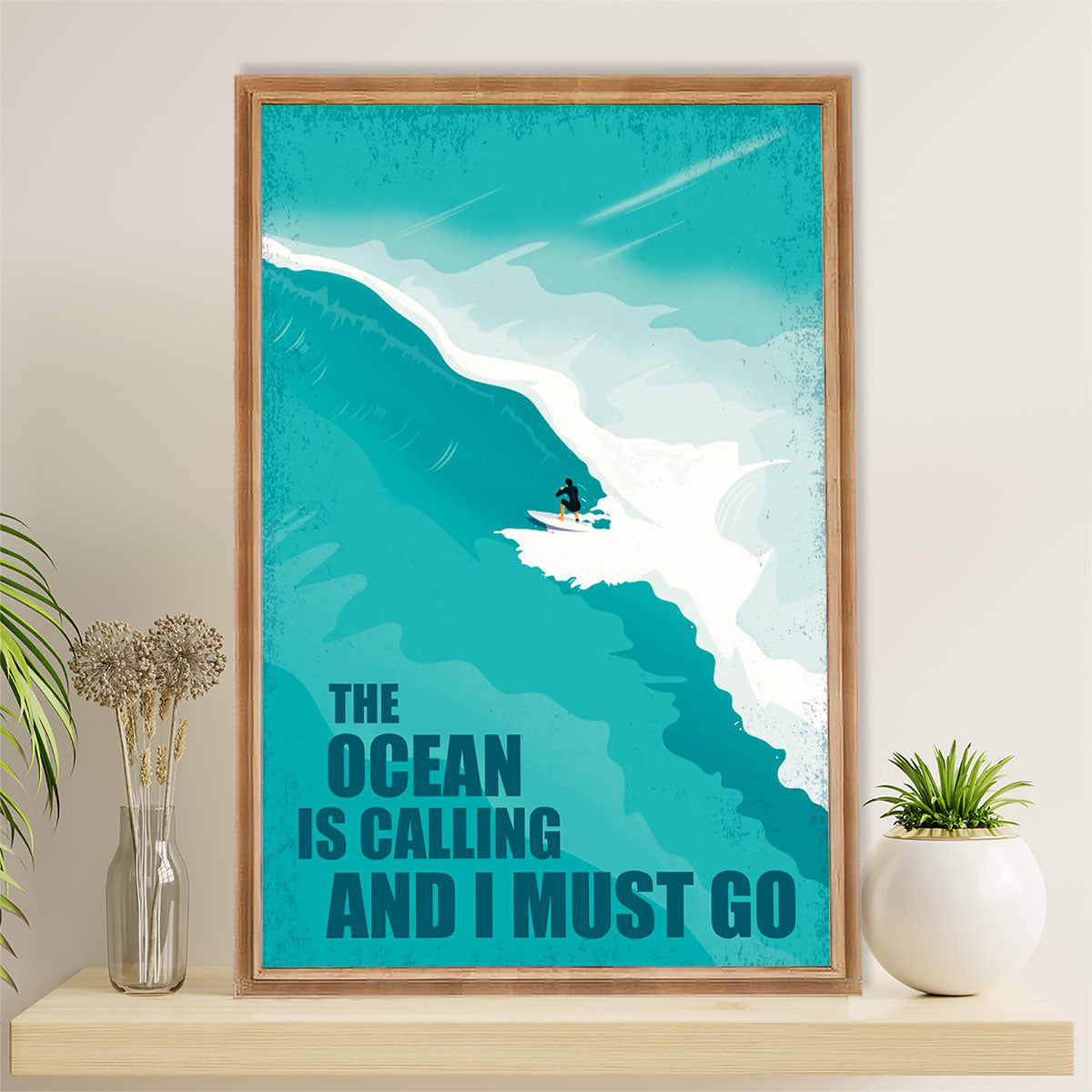 Water Surfing Canvas Wall Art Prints | The Ocean Is Calling | Home Décor Gift for Beach Surfer