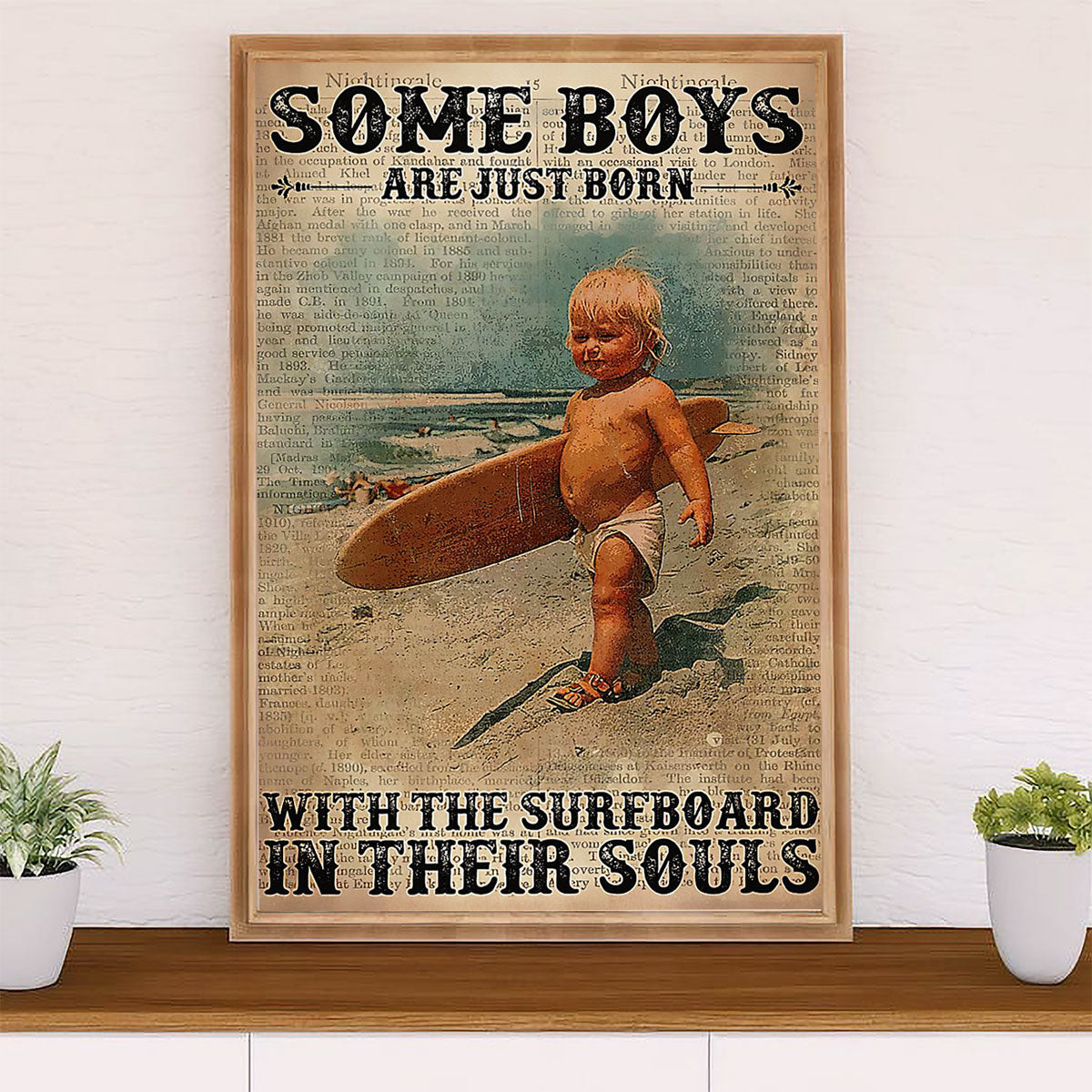 Water Surfing Poster Prints | Boys Born With The Surfboard | Wall Art Gift for Beach Surfer