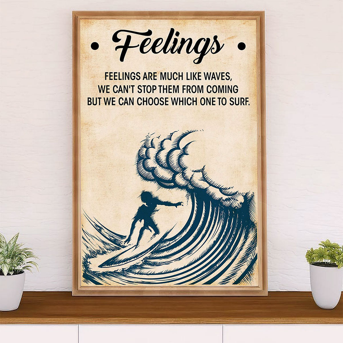 Water Surfing Canvas Wall Art Prints | Feelings Are | Home Décor Gift for Beach Surfer