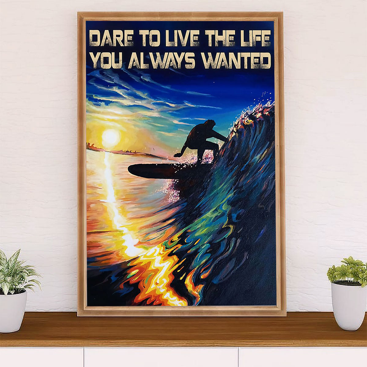 Water Surfing Canvas Wall Art Prints | Dare To Live The Life | Home Décor Gift for Beach Surfer