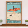 Water Surfing Canvas Wall Art Prints | Girl Distracted by Dogs & Surfing | Home Décor Gift for Beach Surfer