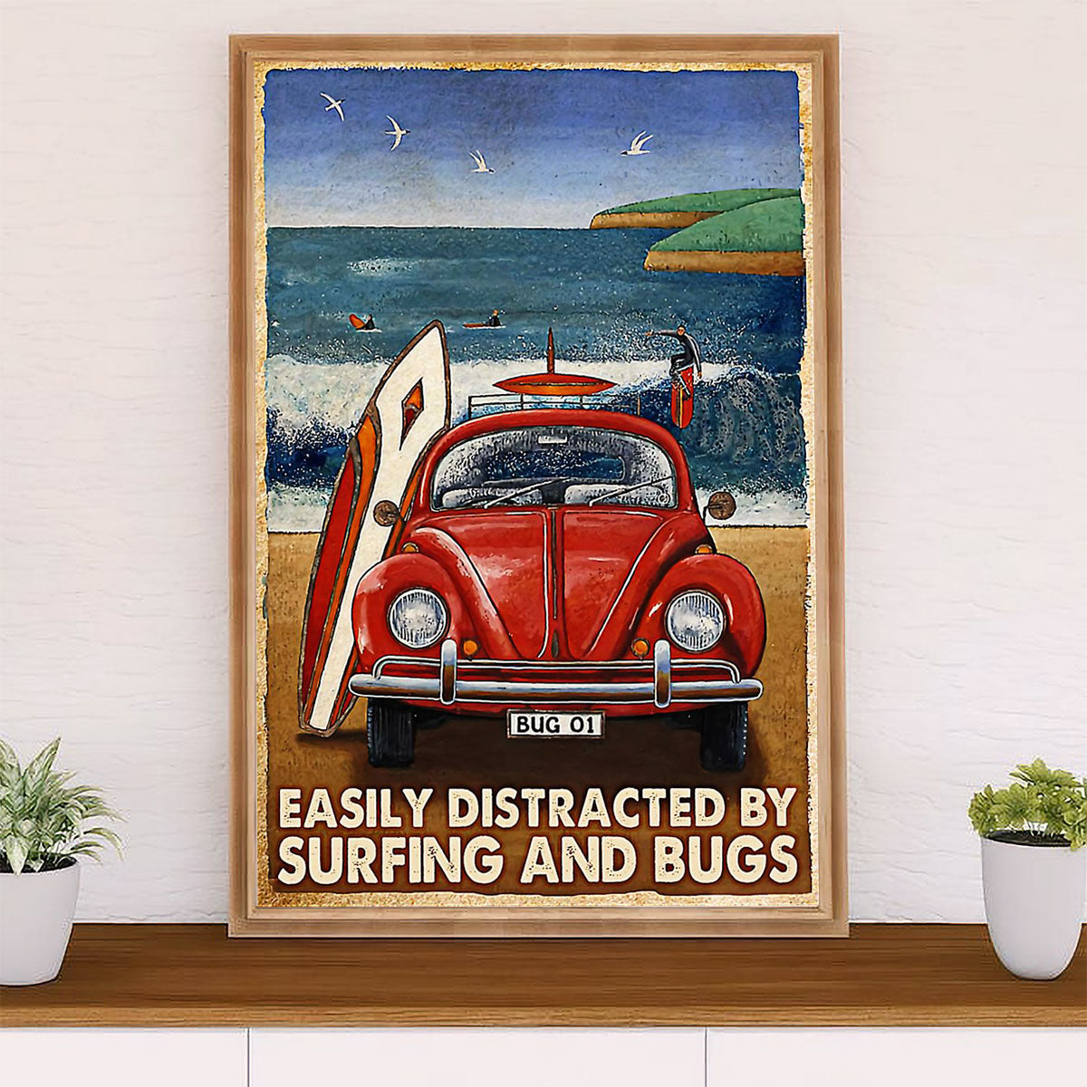 Water Surfing Canvas Wall Art Prints | Distracted By Surfing & Bugs | Home Décor Gift for Beach Surfer