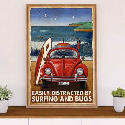 Water Surfing Poster Prints | Distracted By Surfing & Bugs | Wall Art Gift for Beach Surfer