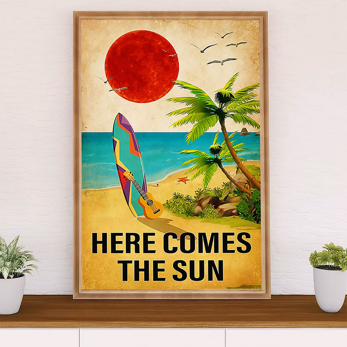 Water Surfing Canvas Wall Art Prints | Here Comes The Sun | Home Décor Gift for Beach Surfer