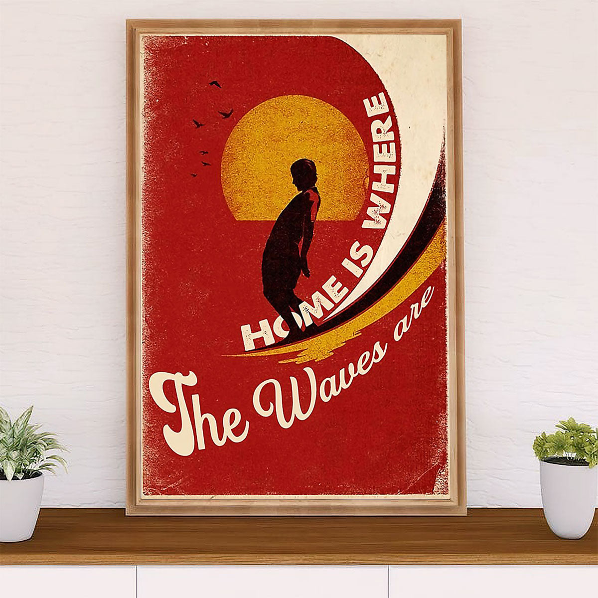 Water Surfing Canvas Wall Art Prints | Home Is Where The Waves Are | Home Décor Gift for Beach Surfer