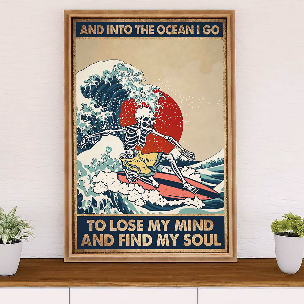 Water Surfing Poster Prints | Into The Ocean | Wall Art Gift for Beach Surfer