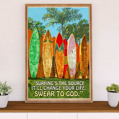 Water Surfing Canvas Wall Art Prints | Surfing Is The Source | Home Décor Gift for Beach Surfer