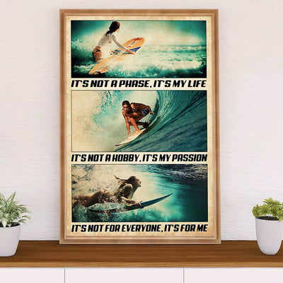 Water Surfing Poster Prints | It's My Life My Passion | Wall Art Gift for Beach Surfer