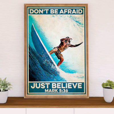 Water Surfing Canvas Wall Art Prints | Just Believe | Home Décor Gift for Beach Surfer