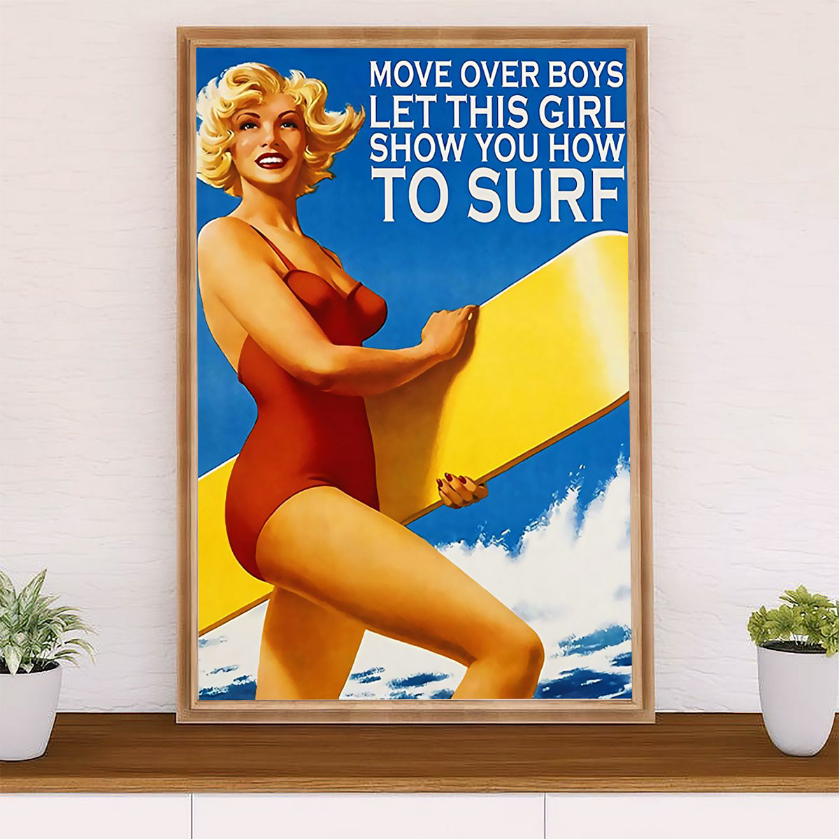 Water Surfing Canvas Wall Art Prints | Girl Surfing | Home Décor Gift for Beach Surfer