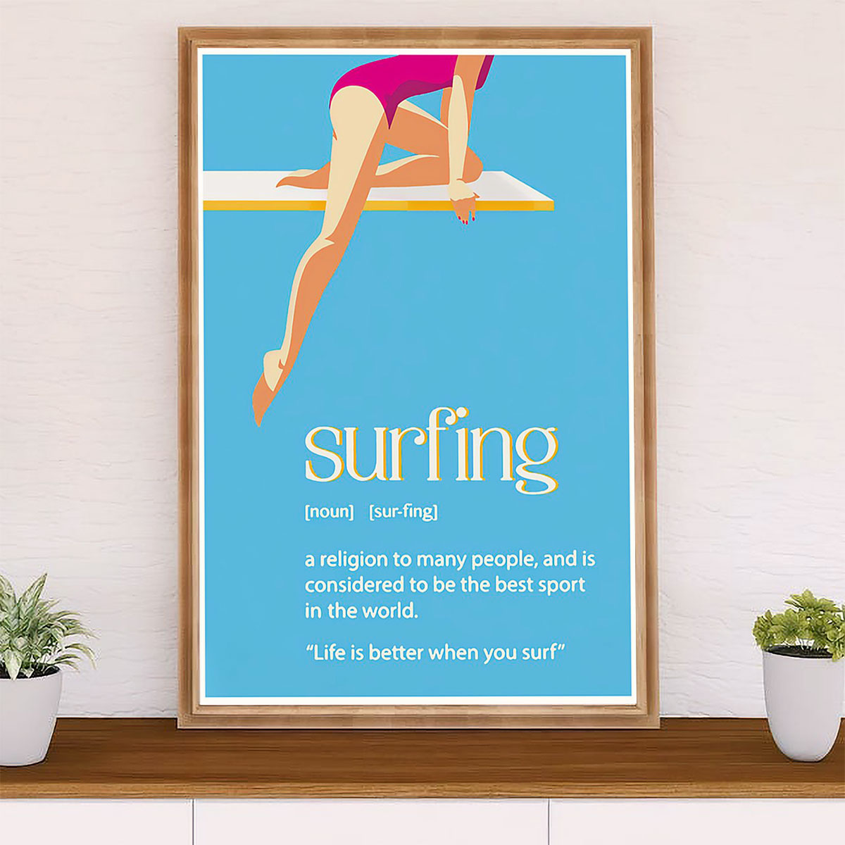 Water Surfing Poster Prints | Surfing Definition | Wall Art Gift for Beach Surfer