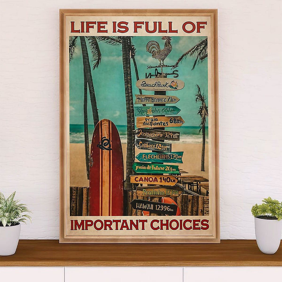 Water Surfing Canvas Wall Art Prints | Life Is Full Of Important Choices | Home Décor Gift for Beach Surfer