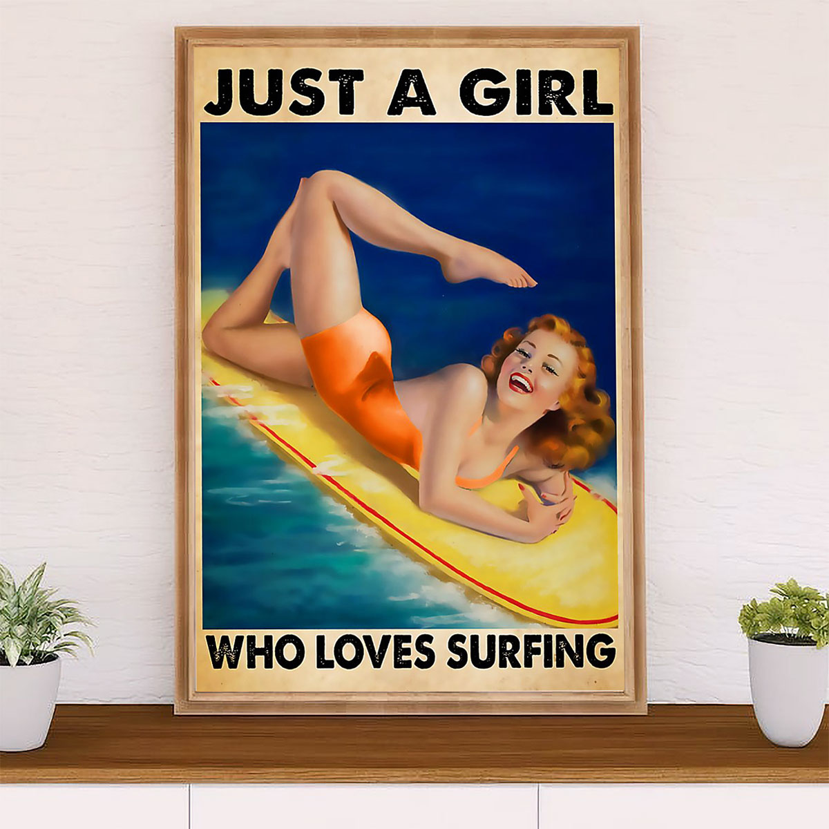 Water Surfing Canvas Wall Art Prints | Girl Loves Surfing | Home Décor Gift for Beach Surfer