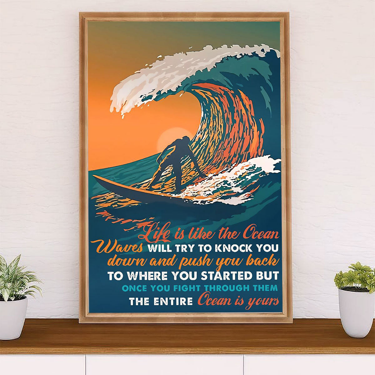 Water Surfing Canvas Wall Art Prints | Life Is Like The Ocean | Home Décor Gift for Beach Surfer
