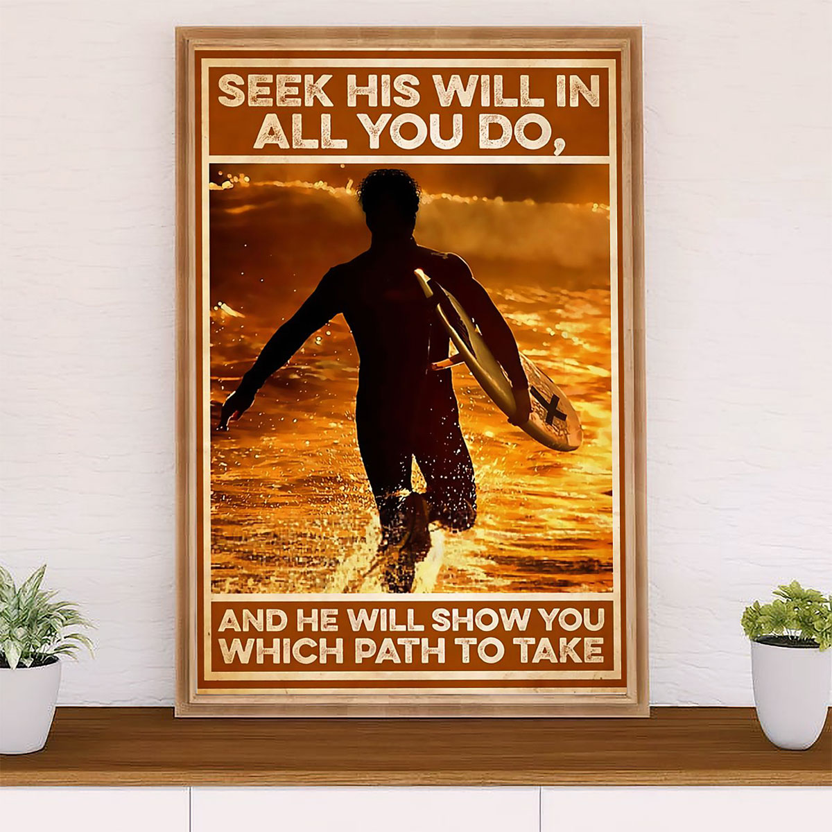 Water Surfing Poster Prints | Man Surfing | Wall Art Gift for Beach Surfer